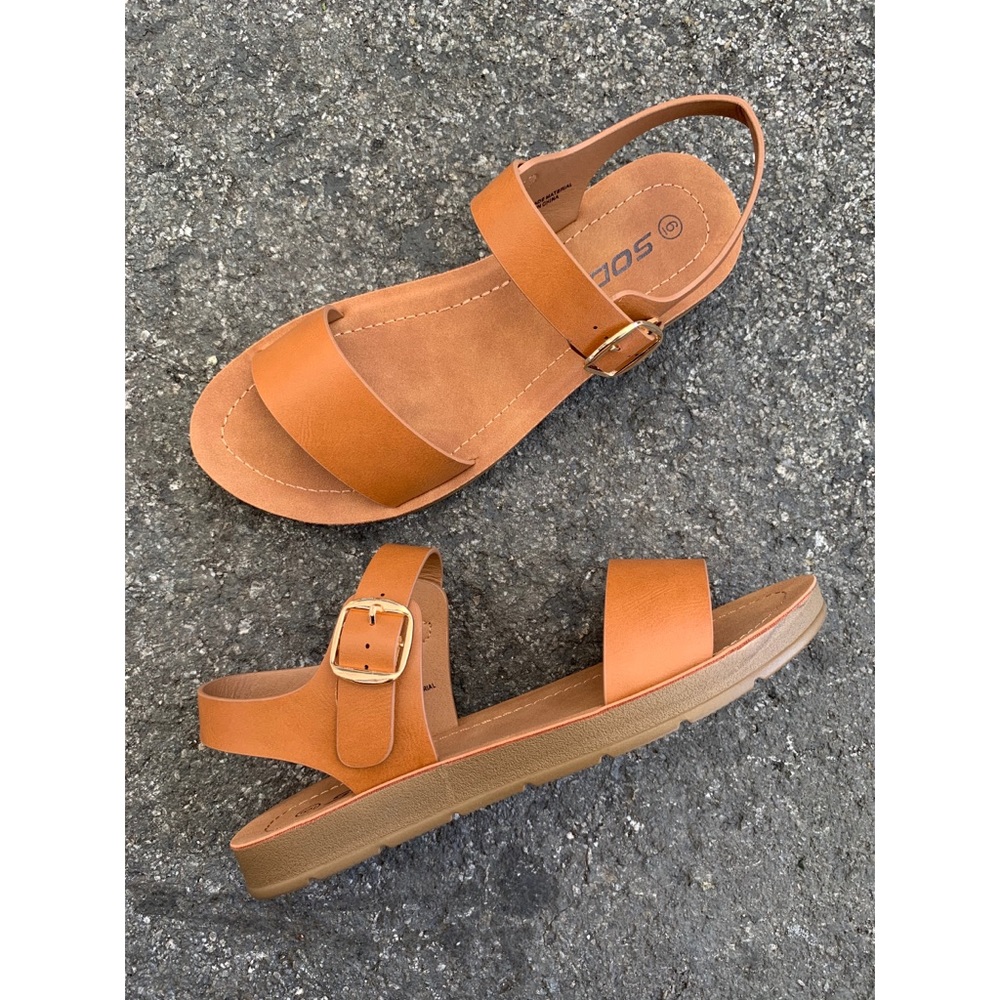 Soda Tan Comfort Single Strap Ankle Flat Sandals